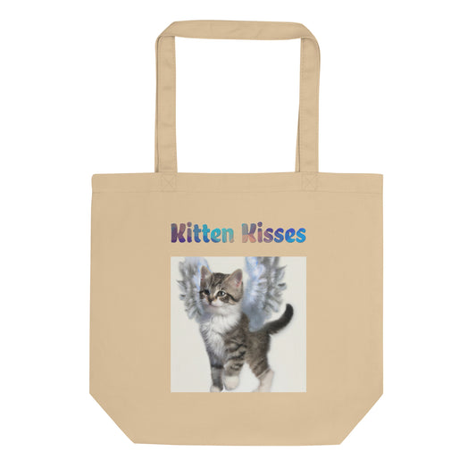 Eco Tote Bag with Cat With Beautiful Angel Wings with text "Kitten Kisses" at $26.97 found at Personalizedpetlovergifts