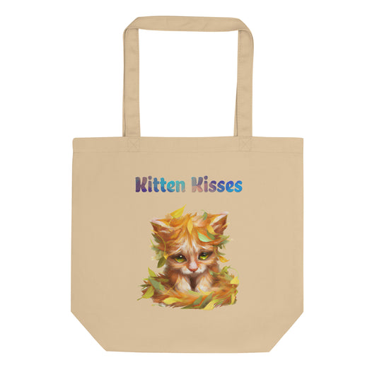 Eco Tote Bag with Cat With Autumn Leaves with text "Kitten Kisses" at $26.97 found at Personalizedpetlovergifts