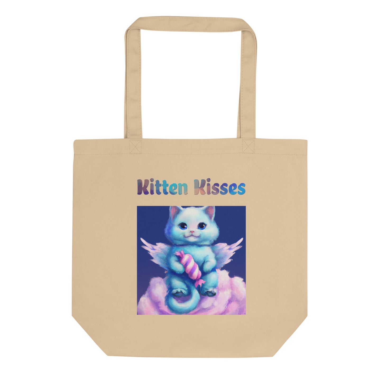 Eco Tote Bag with Cat With Angel Wings In The Clouds with text "Kitten Kisses" at $26.97 found at Personalizedpetlovergifts