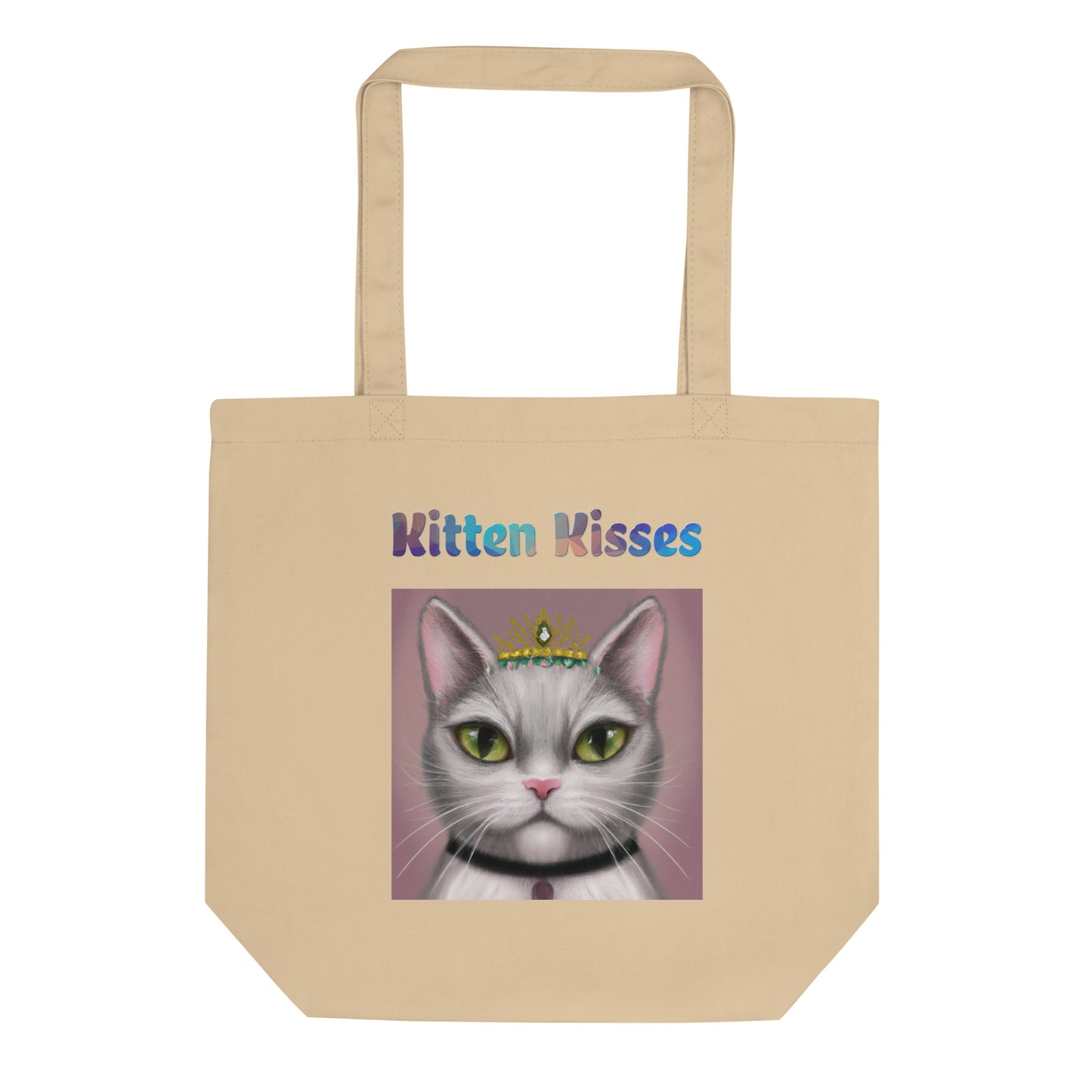 Eco Tote Bag with Cat With a Tiara with text "Kitten Kisses" at $26.97 found at Personalizedpetlovergifts