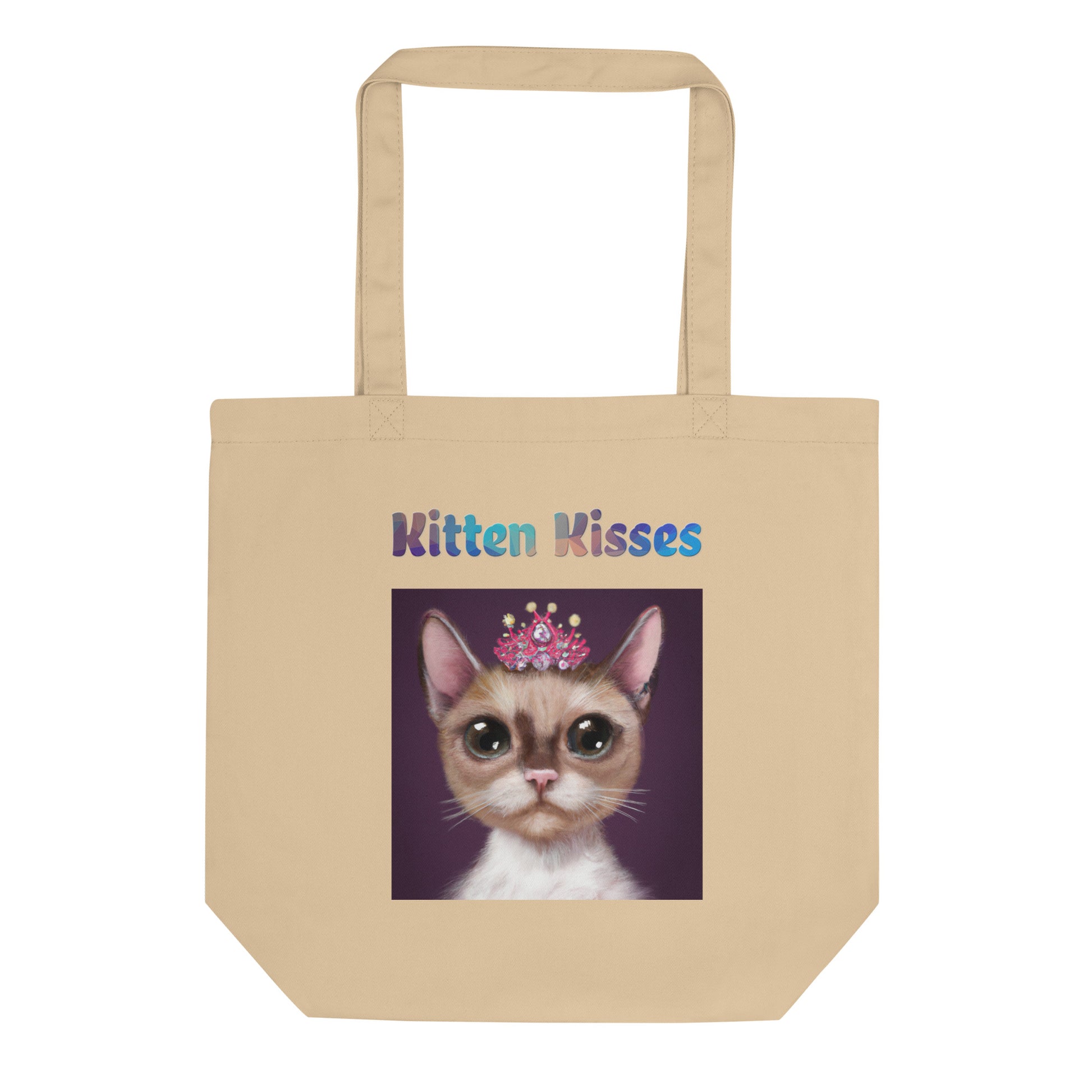 Eco Tote Bag with Cat With a Pink Tiara with text "Kitten Kisses" at $26.97 found at Personalizedpetlovergifts