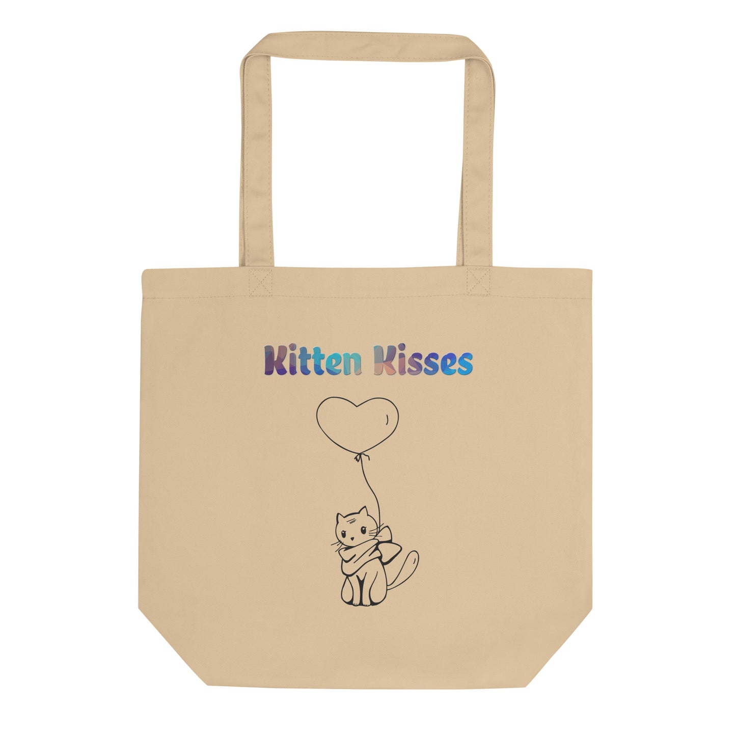 Eco Tote Bag with Cat With a Heart Balloon with text "Kitten Kisses" at $26.97 found at Personalizedpetlovergifts