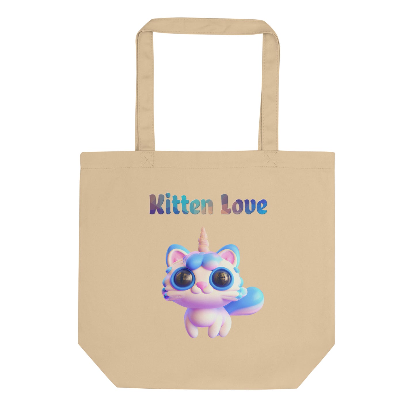 Eco Tote Bag with Cute 3D Unicorn Cat with text "Kitten Love" at $26.97 found at Personalizedpetlovergifts