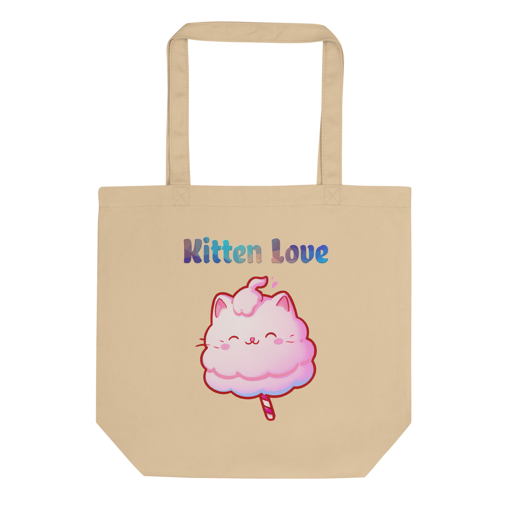 Eco Tote Bag with Cotton Candy Cat with text "Kitten Love" at $26.97 found at Personalizedpetlovergifts