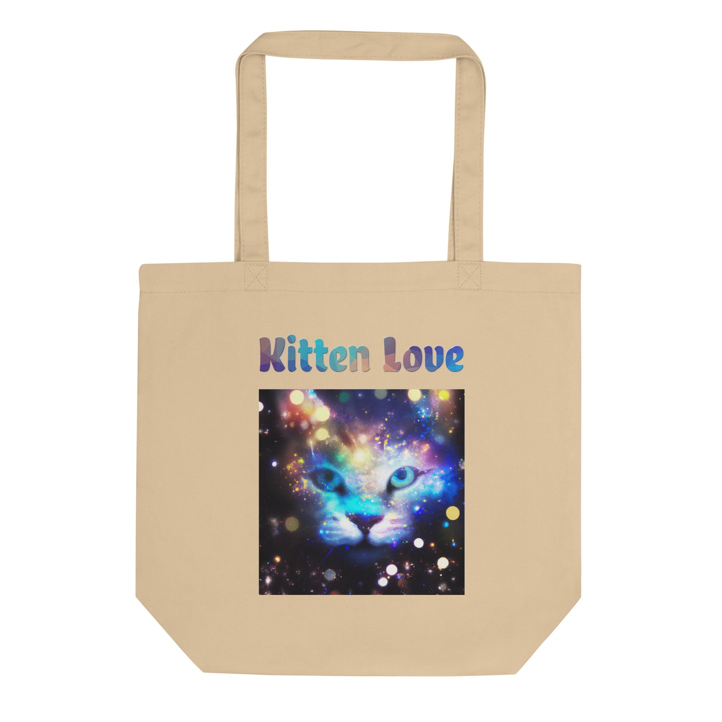 Eco Tote Bag with Colorful Cat Photo with text "Kitten Love" at $26.97 found at Personalizedpetlovergifts