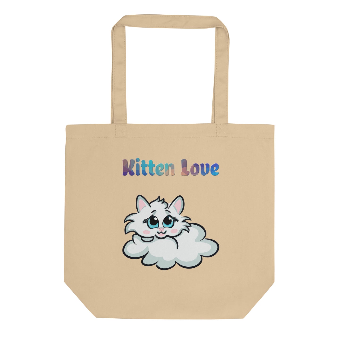 Eco Tote Bag with Cloud Kitten with text "Kitten Love" at $26.97 found at Personalizedpetlovergifts