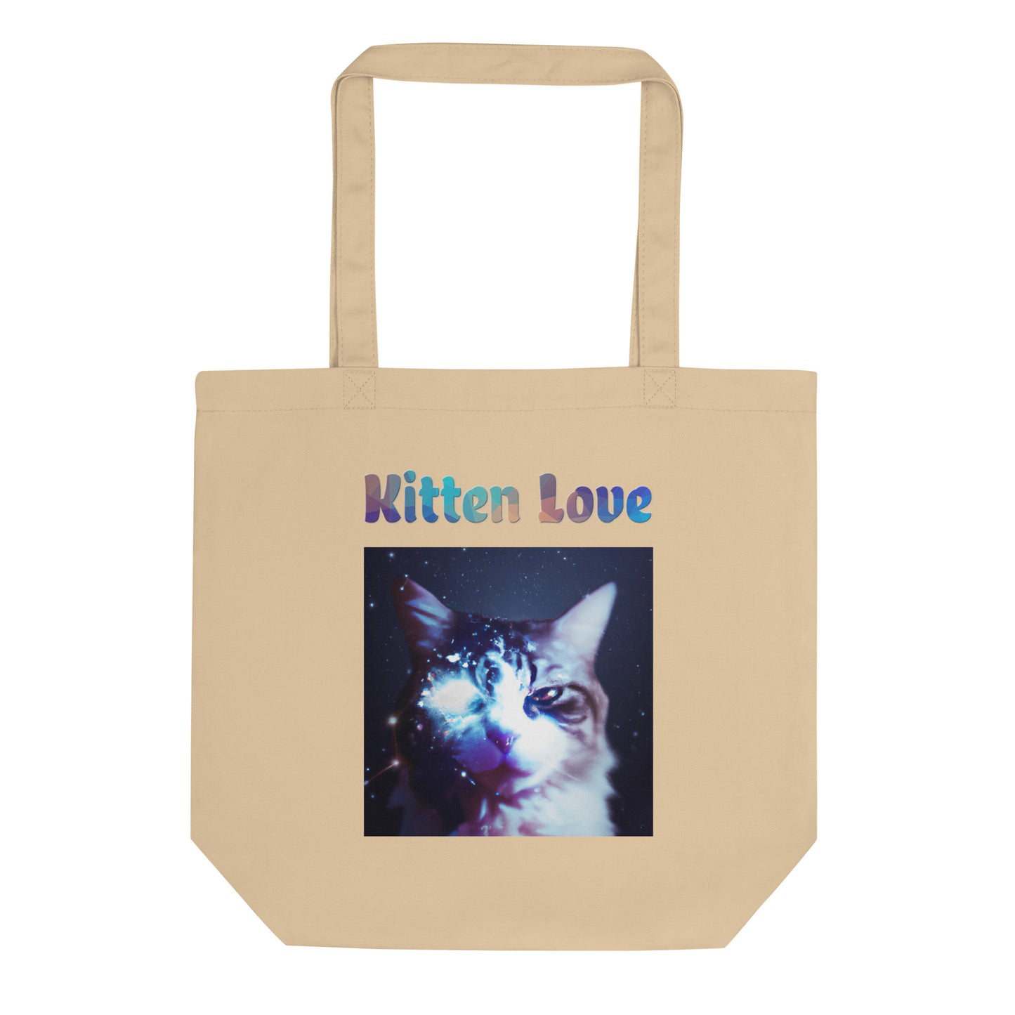 Eco Tote Bag with Cat With Space Eye with text "Kitten Love" at $26.97 found at Personalizedpetlovergifts