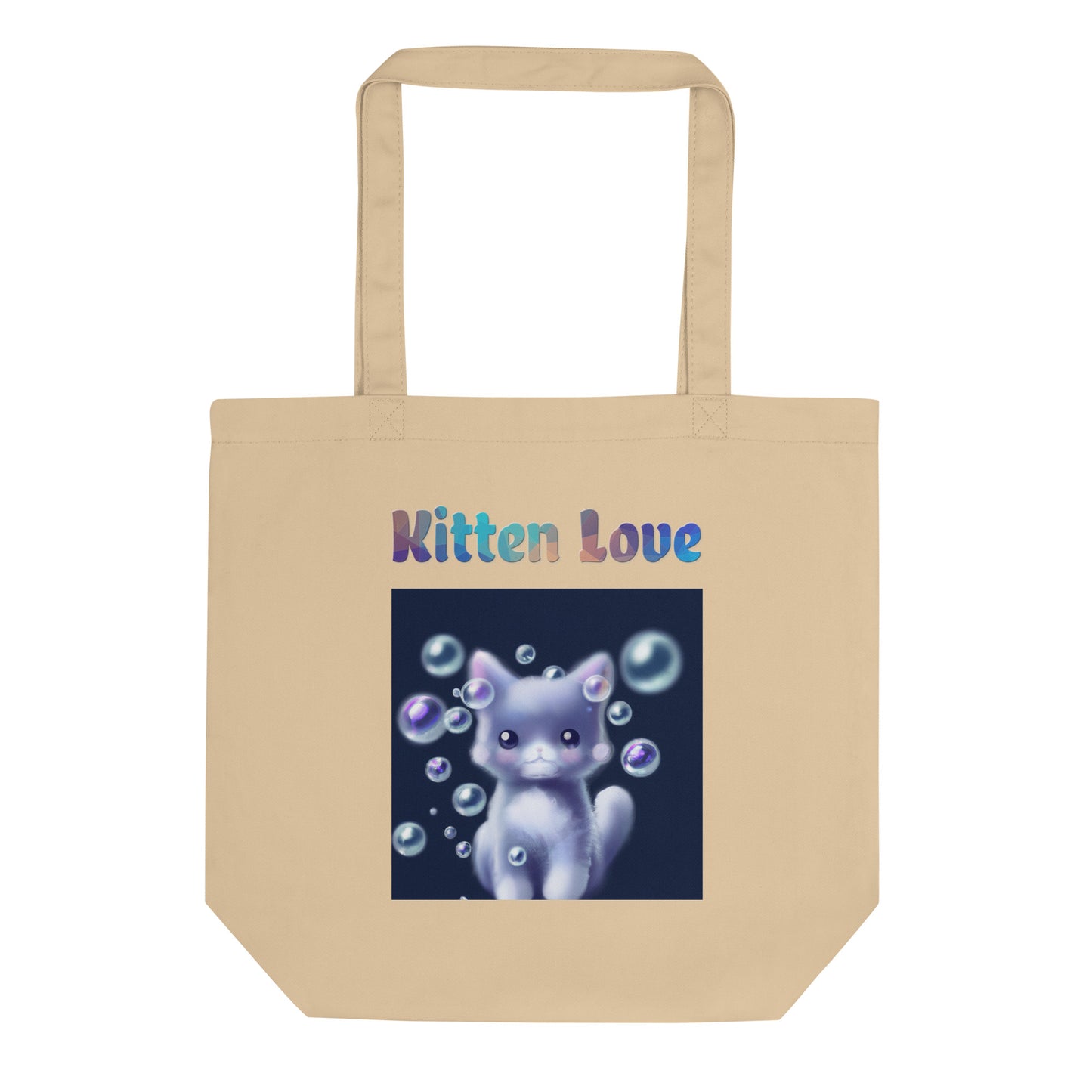 Eco Tote Bag with Cat With Soap Bubbles with text "Kitten Love" at $26.97 found at Personalizedpetlovergifts