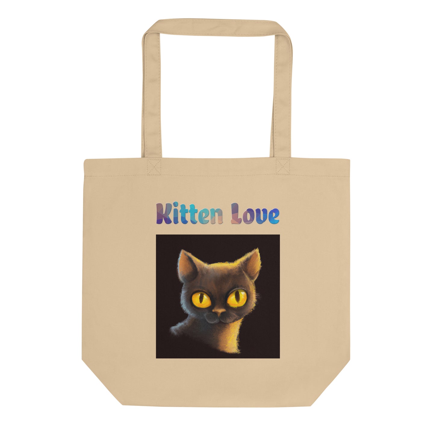 Eco Tote Bag with Cat With Shiny Yellow Eyes with text "Kitten Love" at $26.97 found at Personalizedpetlovergifts