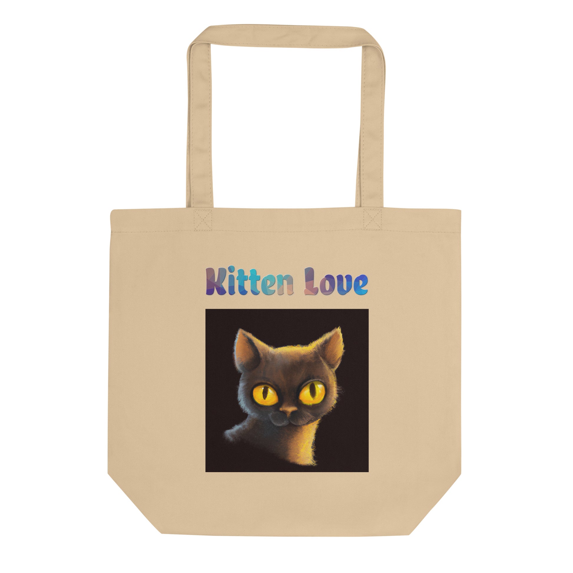 Eco Tote Bag with Cat With Shiny Yellow Eyes with text "Kitten Love" at $26.97 found at Personalizedpetlovergifts