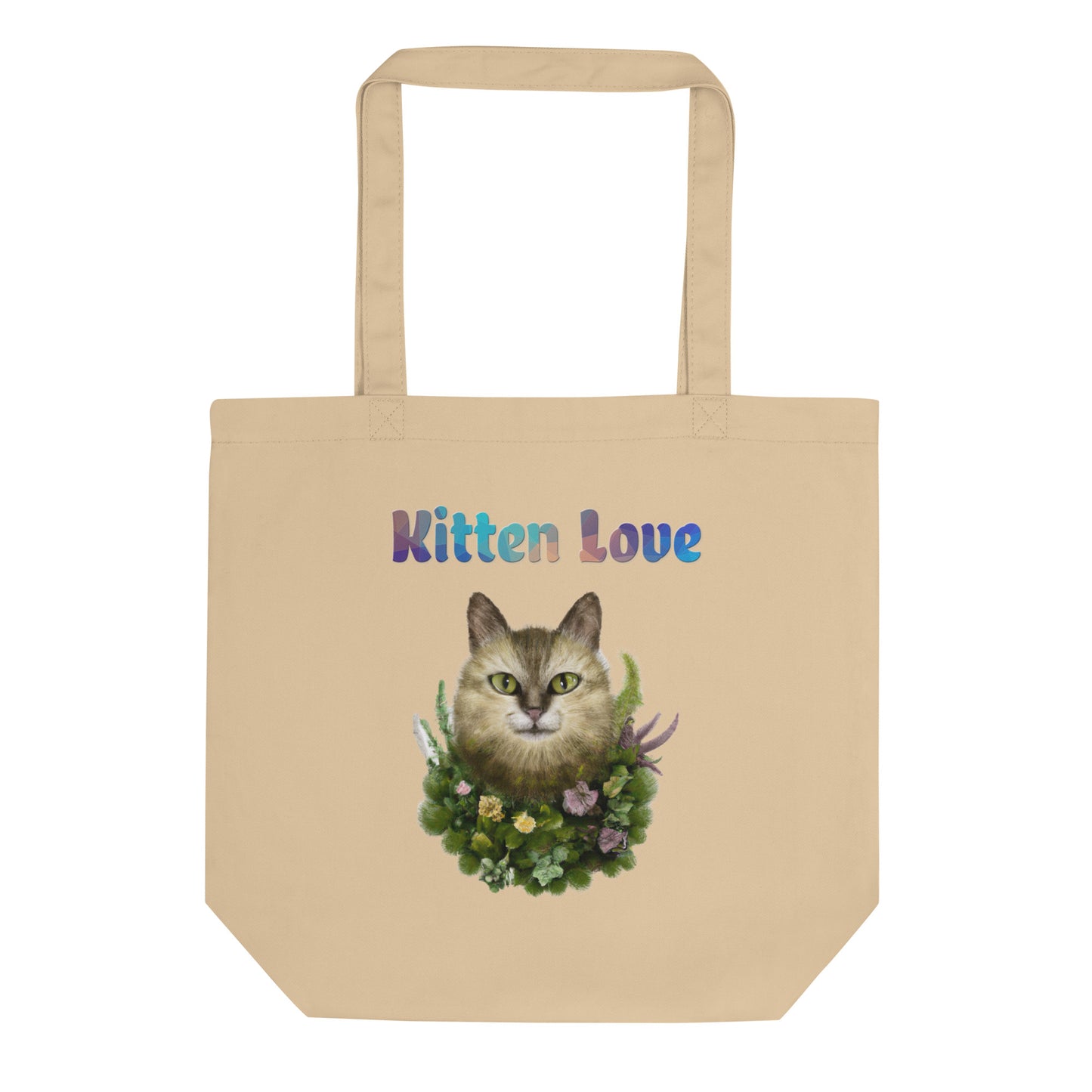 Eco Tote Bag with Cat With Plants And Flowers with text "Kitten Love" at $26.97 found at Personalizedpetlovergifts