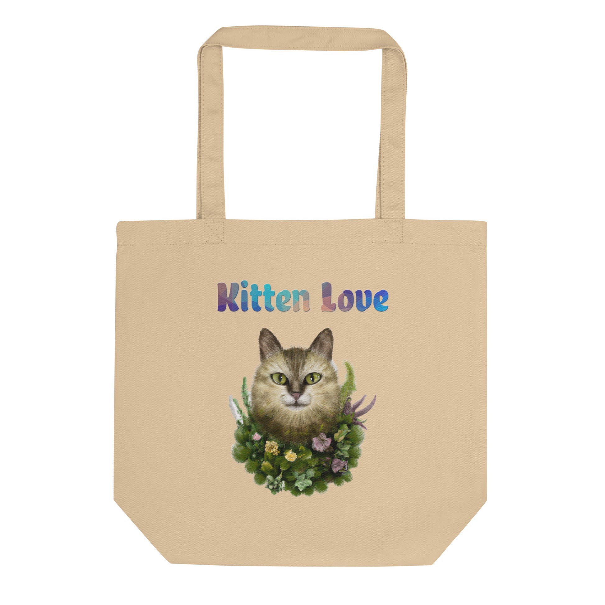 Eco Tote Bag with Cat With Plants And Flowers with text "Kitten Love" at $26.97 found at Personalizedpetlovergifts