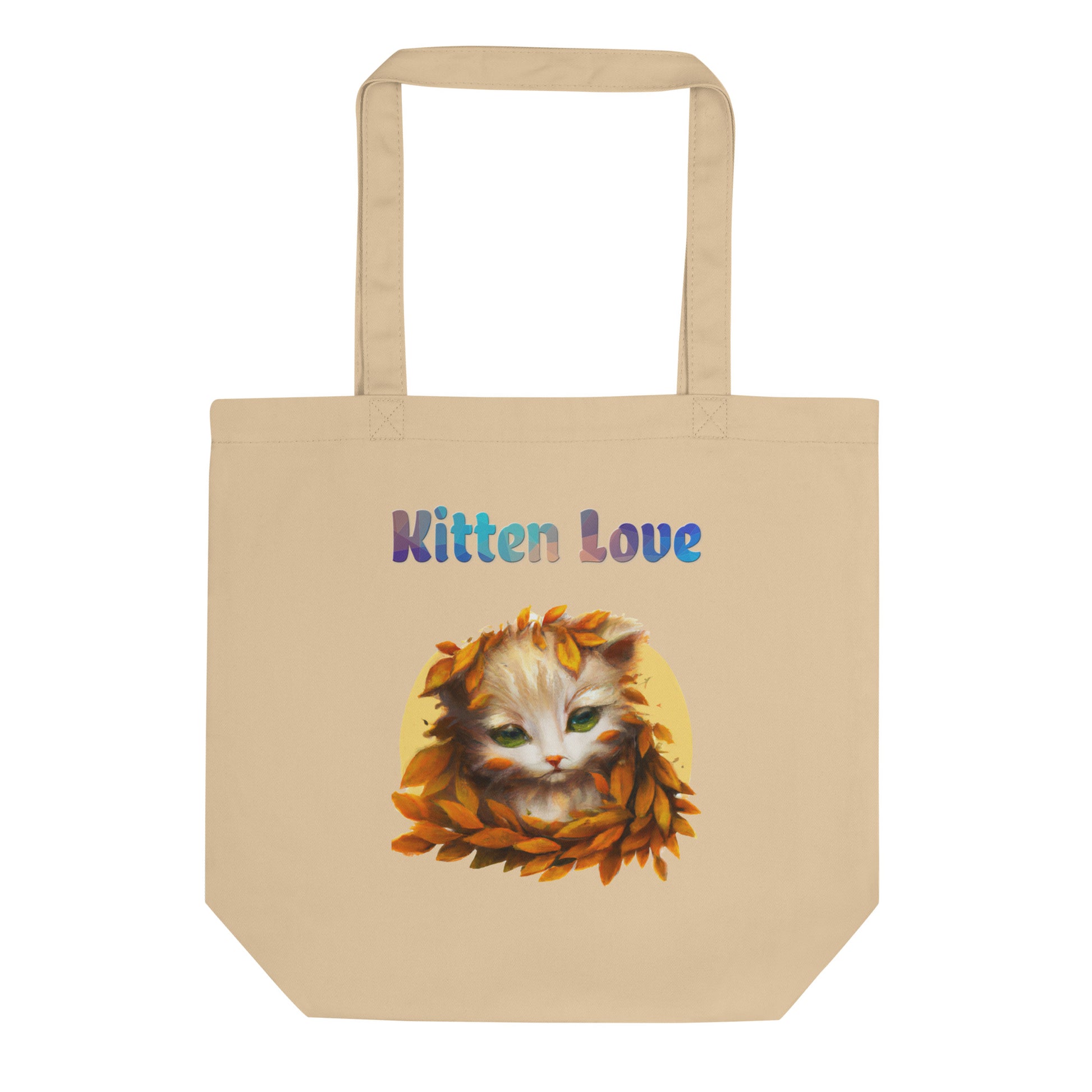 Eco Tote Bag with Cat With Orange Leaves with text "Kitten Love" at $26.97 found at Personalizedpetlovergifts