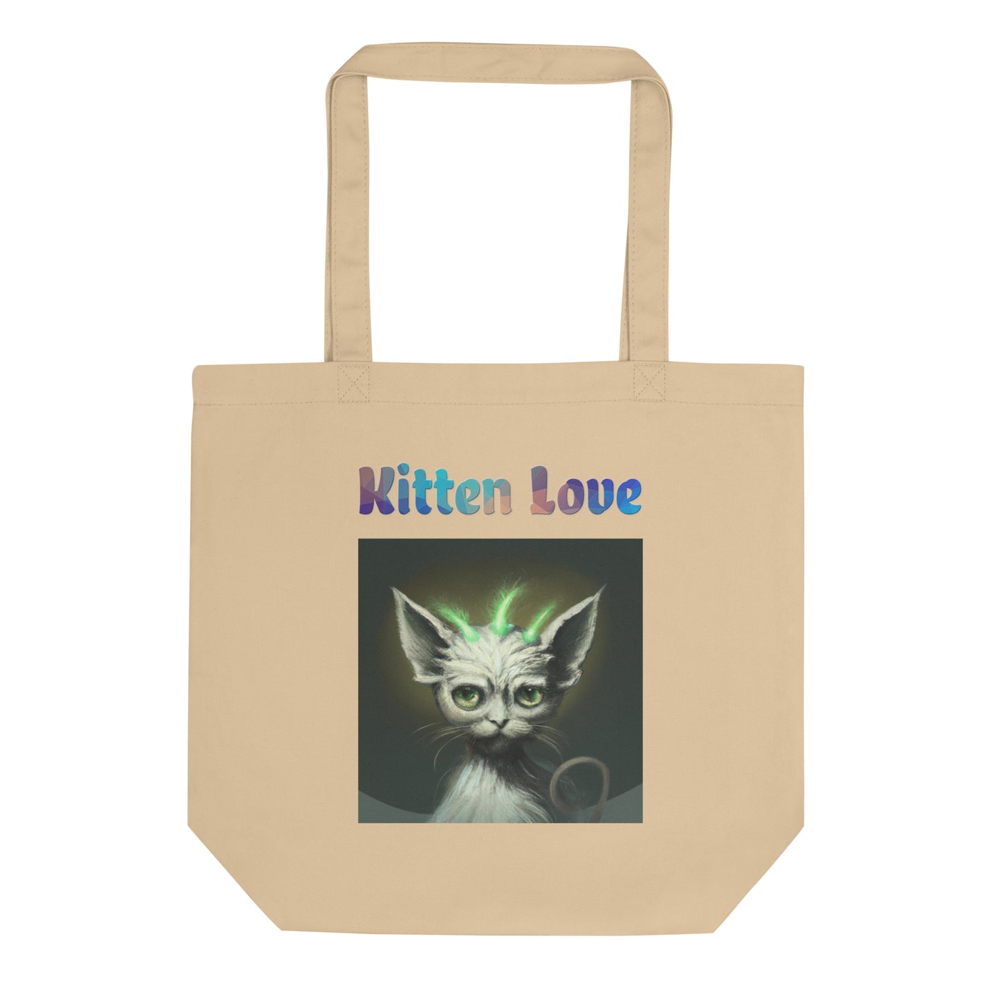 Eco Tote Bag with Cat With Green Alien Spikes with text "Kitten Love" at $26.97 found at Personalizedpetlovergifts