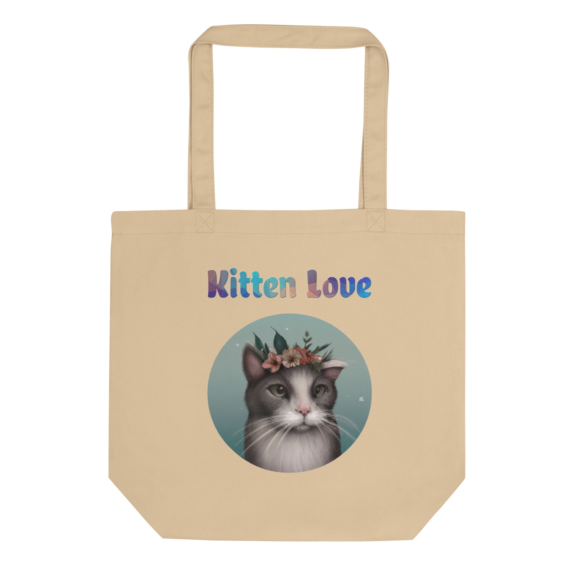 Eco Tote Bag with Cat With Flowers with text "Kitten Love" at $26.97 found at Personalizedpetlovergifts