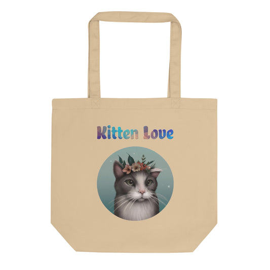 Eco Tote Bag with Cat With Flowers with text "Kitten Love" at $26.97 found at Personalizedpetlovergifts