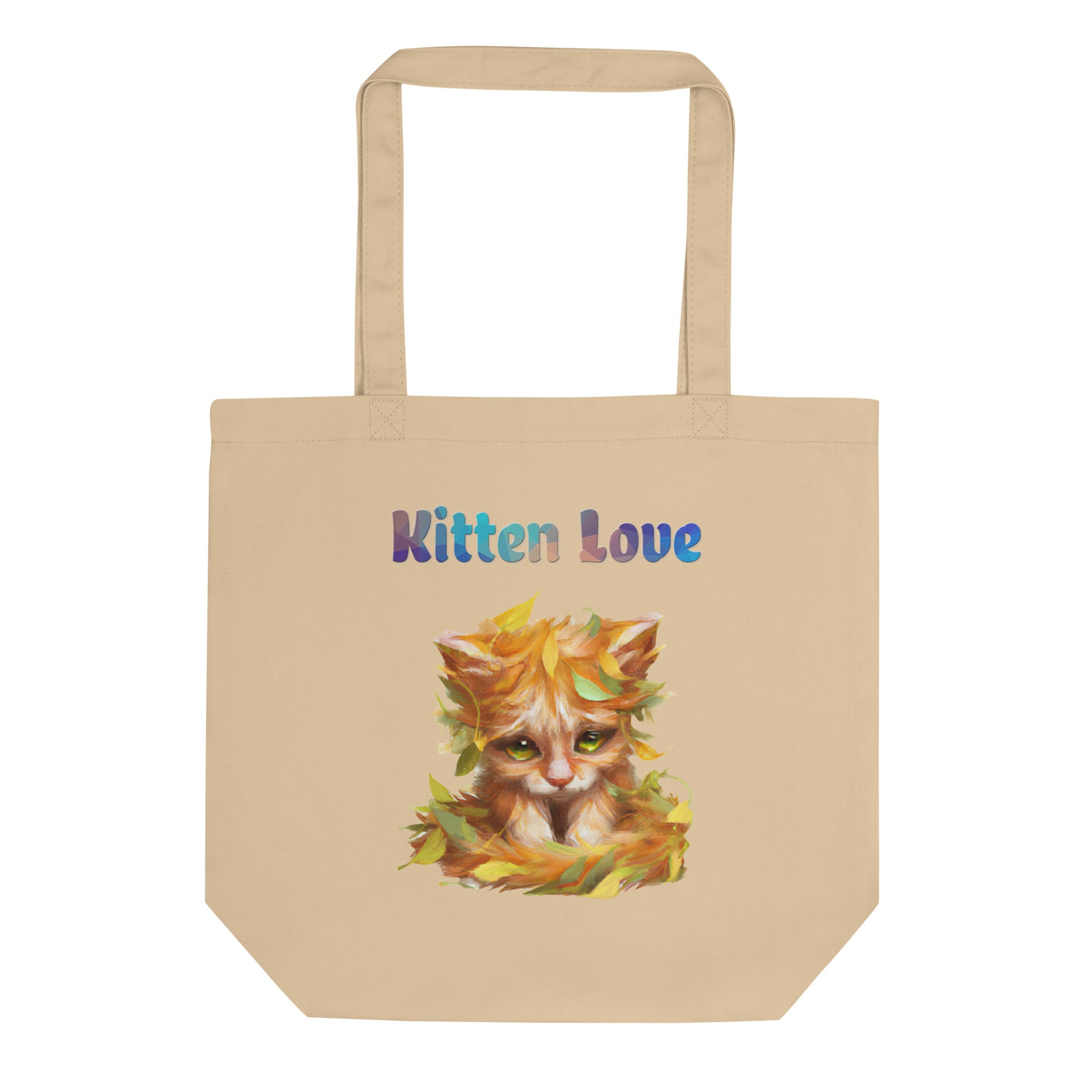 Eco Tote Bag with Cat With Autumn Leaves with text "Kitten Love" at $26.97 found at Personalizedpetlovergifts