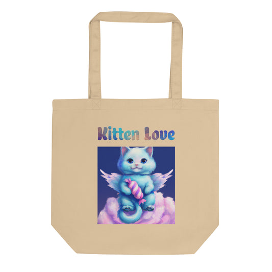 Eco Tote Bag with Cat With Angel Wings In The Clouds with text "Kitten Love" at $26.97 found at Personalizedpetlovergifts