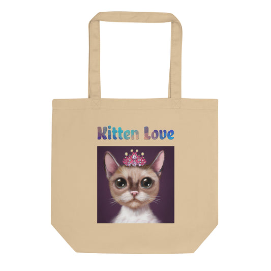 Eco Tote Bag with Cat With a Pink Tiara with text "Kitten Love" at $26.97 found at Personalizedpetlovergifts