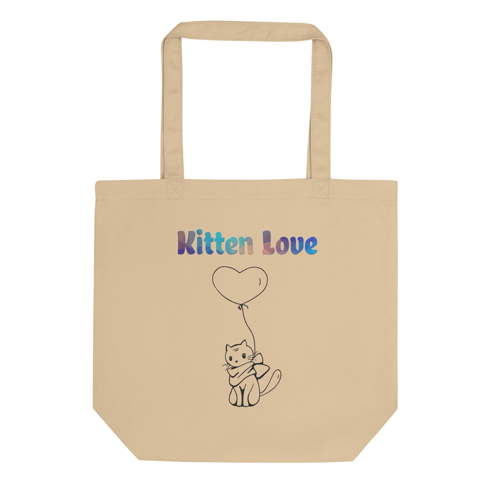 Eco Tote Bag with Cat With a Heart Balloon with text "Kitten Love" at $26.97 found at Personalizedpetlovergifts