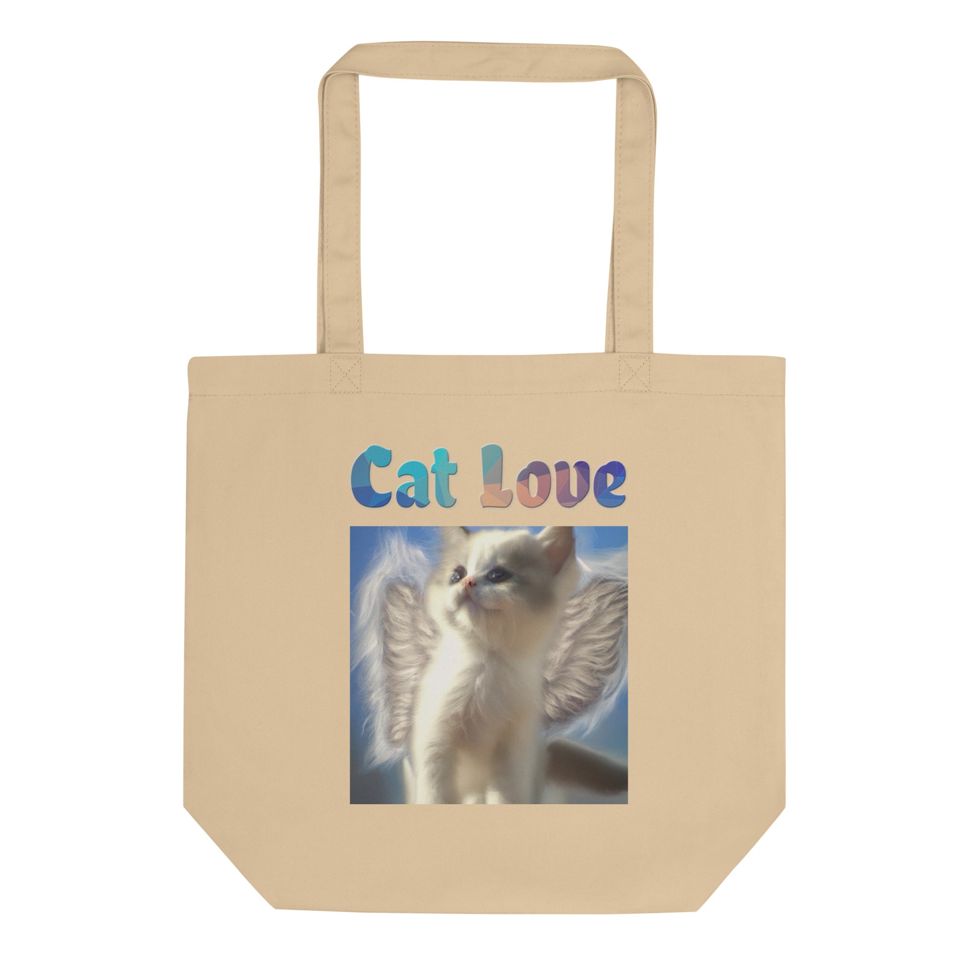 Eco Tote Bag with Cute Angel Kitten With Wings with text "Cat Love" at $26.97 found at Personalizedpetlovergifts