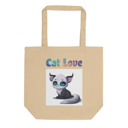 Eco Tote Bag with Cute Alien Kitten with text "Cat Love" at $26.97 found at Personalizedpetlovergifts