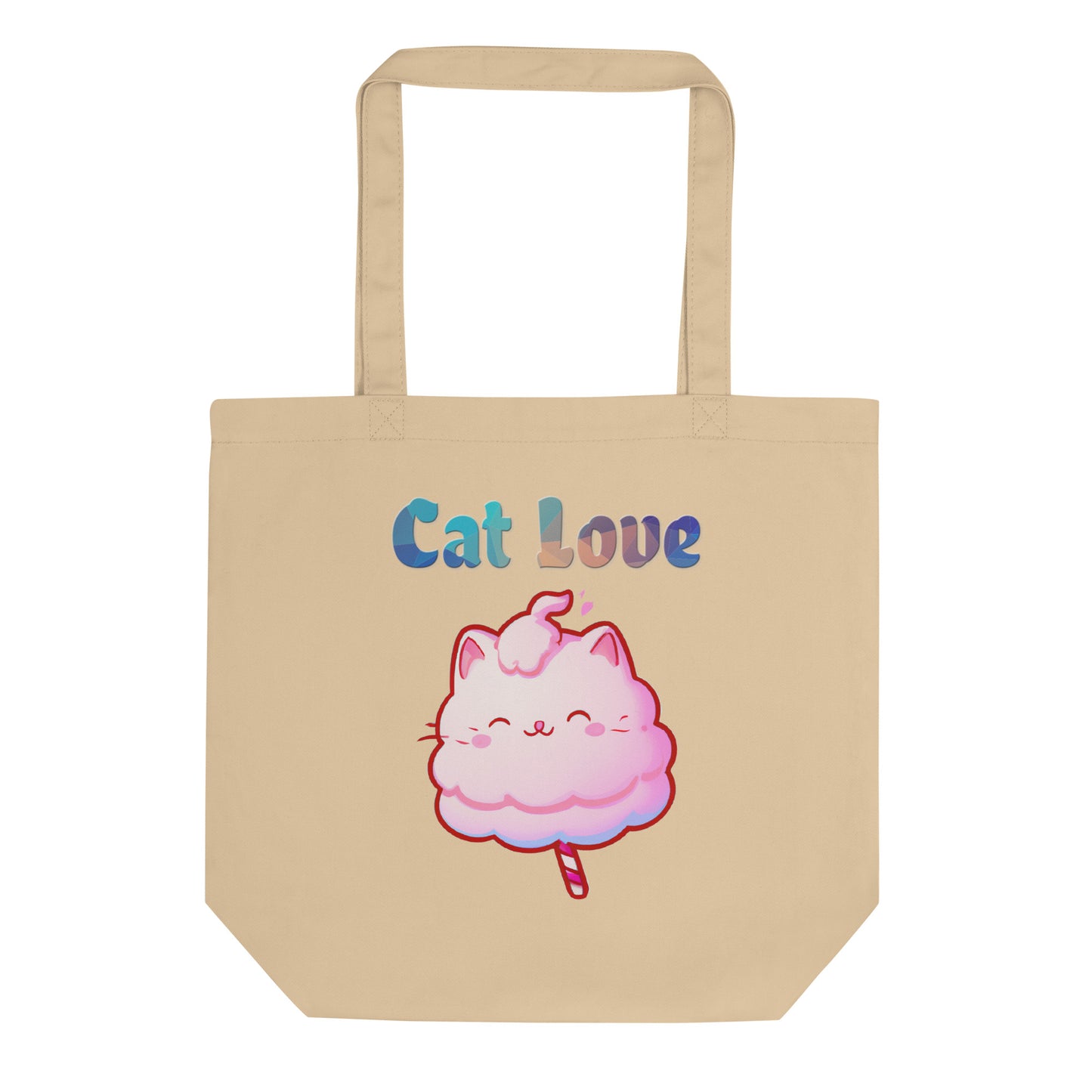 Eco Tote Bag with Cotton Candy Cat with text "Cat Love" at $26.97 found at Personalizedpetlovergifts