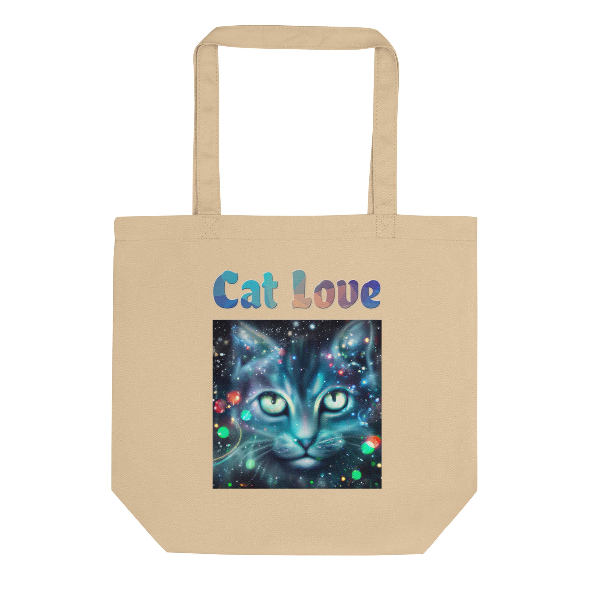 Eco Tote Bag with Cosmic Cat with text "Cat Love" at $26.97 found at Personalizedpetlovergifts