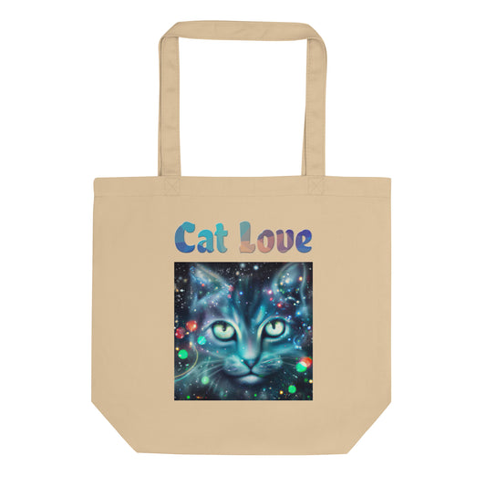 Eco Tote Bag with Cosmic Cat with text "Cat Love" at $26.97 found at Personalizedpetlovergifts