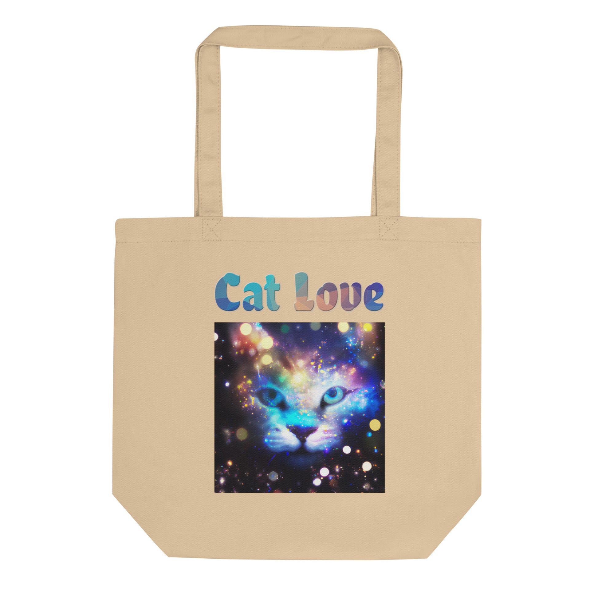 Eco Tote Bag with Colorful Cat Photo with text "Cat Love" at $26.97 found at Personalizedpetlovergifts