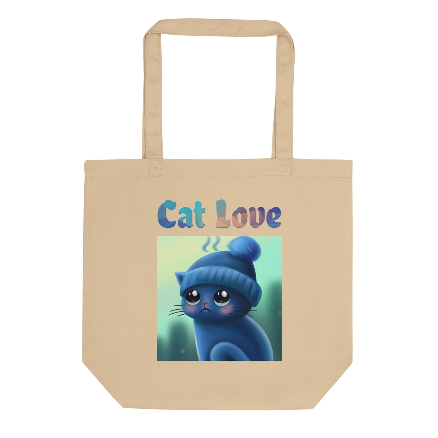 Eco Tote Bag with Cold Kitten In a Hat with text "Cat Love" at $26.97 found at Personalizedpetlovergifts