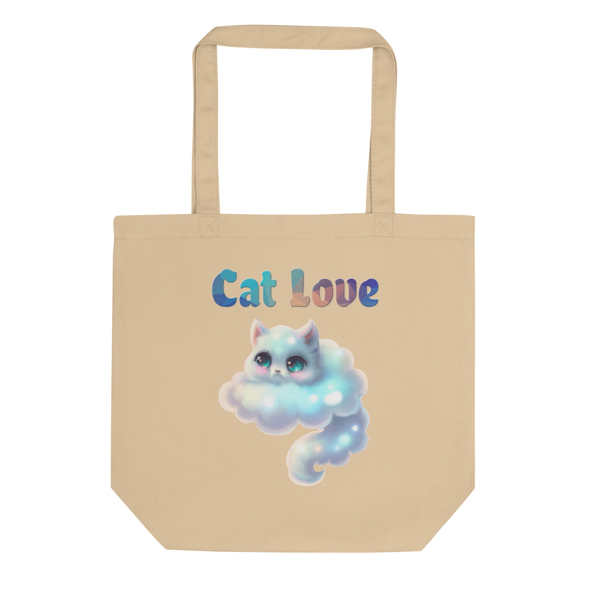 Eco Tote Bag with Cloud Shaped Kitten with text "Cat Love" at $26.97 found at Personalizedpetlovergifts