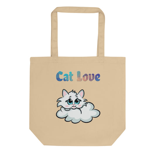 Eco Tote Bag with Cloud Kitten with text "Cat Love" at $26.97 found at Personalizedpetlovergifts