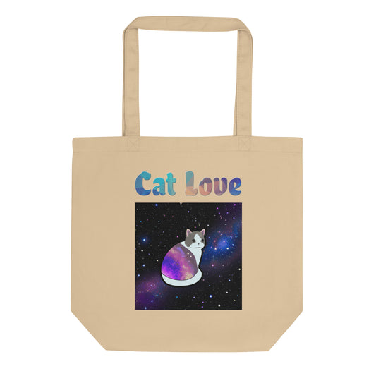 Eco Tote Bag with Cat With Space Clothes with text "Cat Love" at $26.97 found at Personalizedpetlovergifts