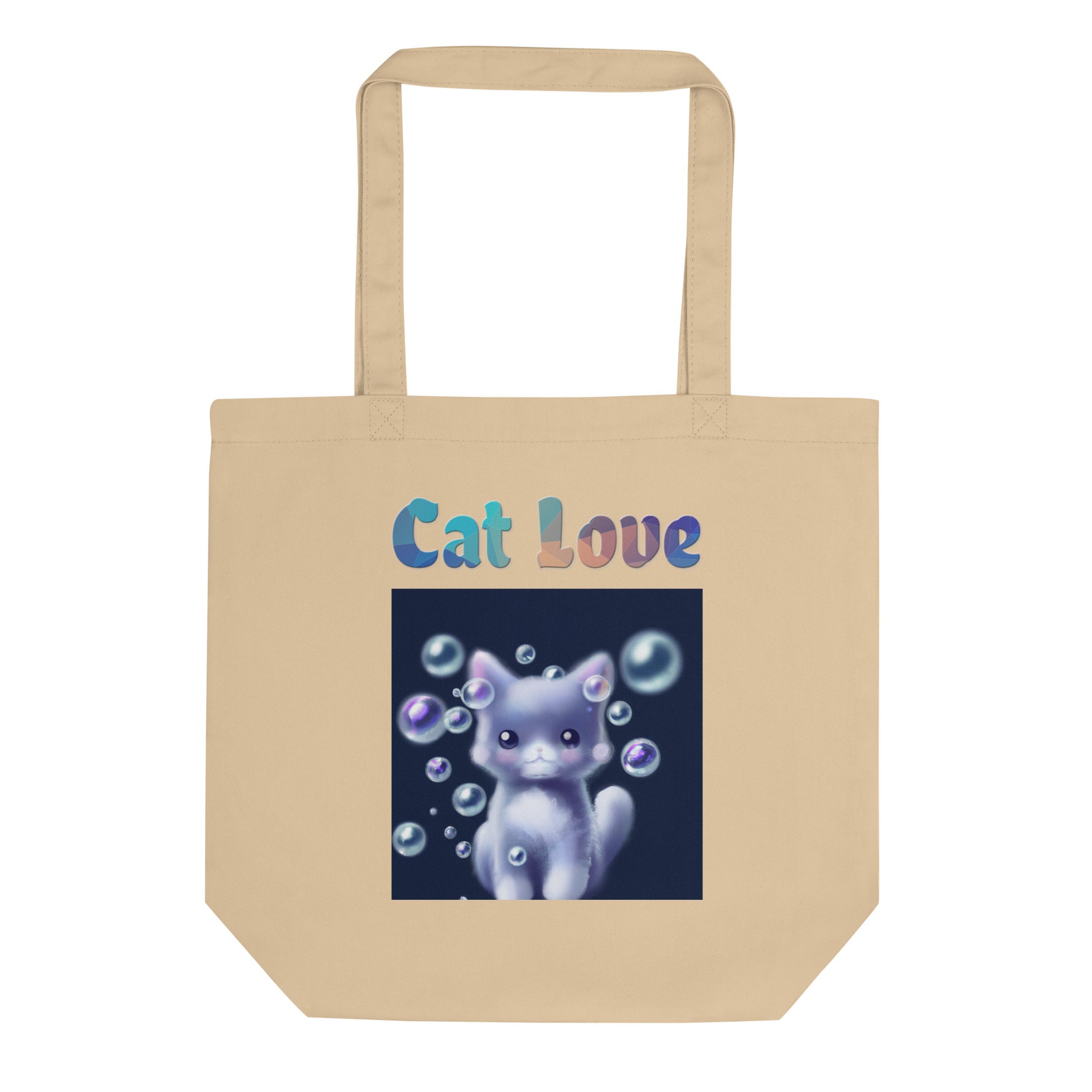 Eco Tote Bag with Cat With Soap Bubbles with text "Cat Love" at $26.97 found at Personalizedpetlovergifts