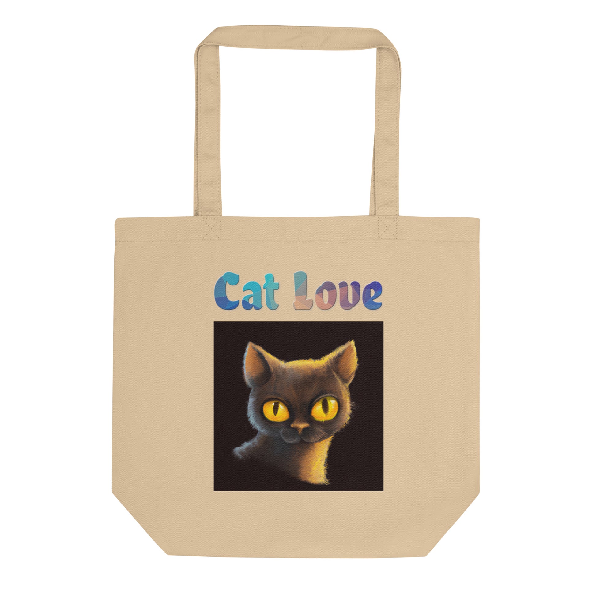 Eco Tote Bag with Cat With Shiny Yellow Eyes with text "Cat Love" at $26.97 found at Personalizedpetlovergifts