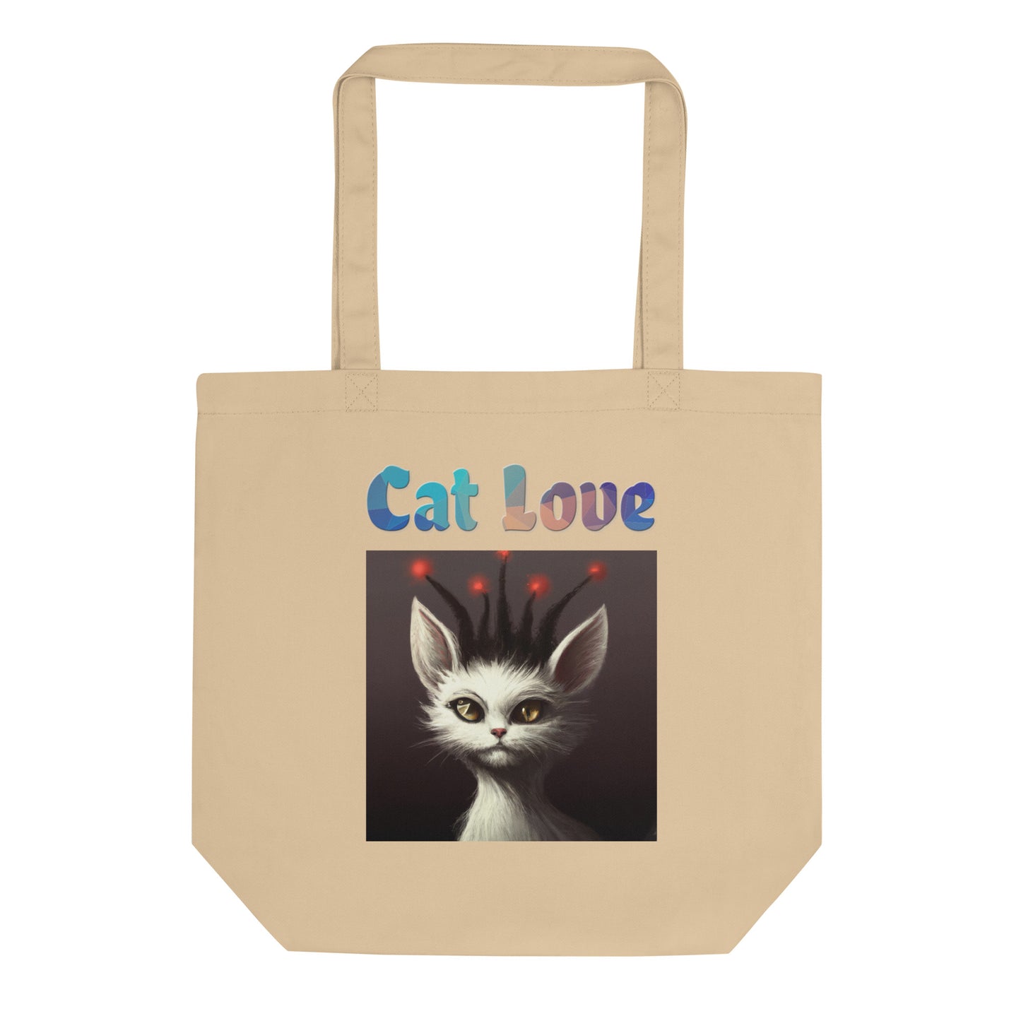 Eco Tote Bag with Cat With Red Alien Spikes with text "Cat Love" at $26.97 found at Personalizedpetlovergifts