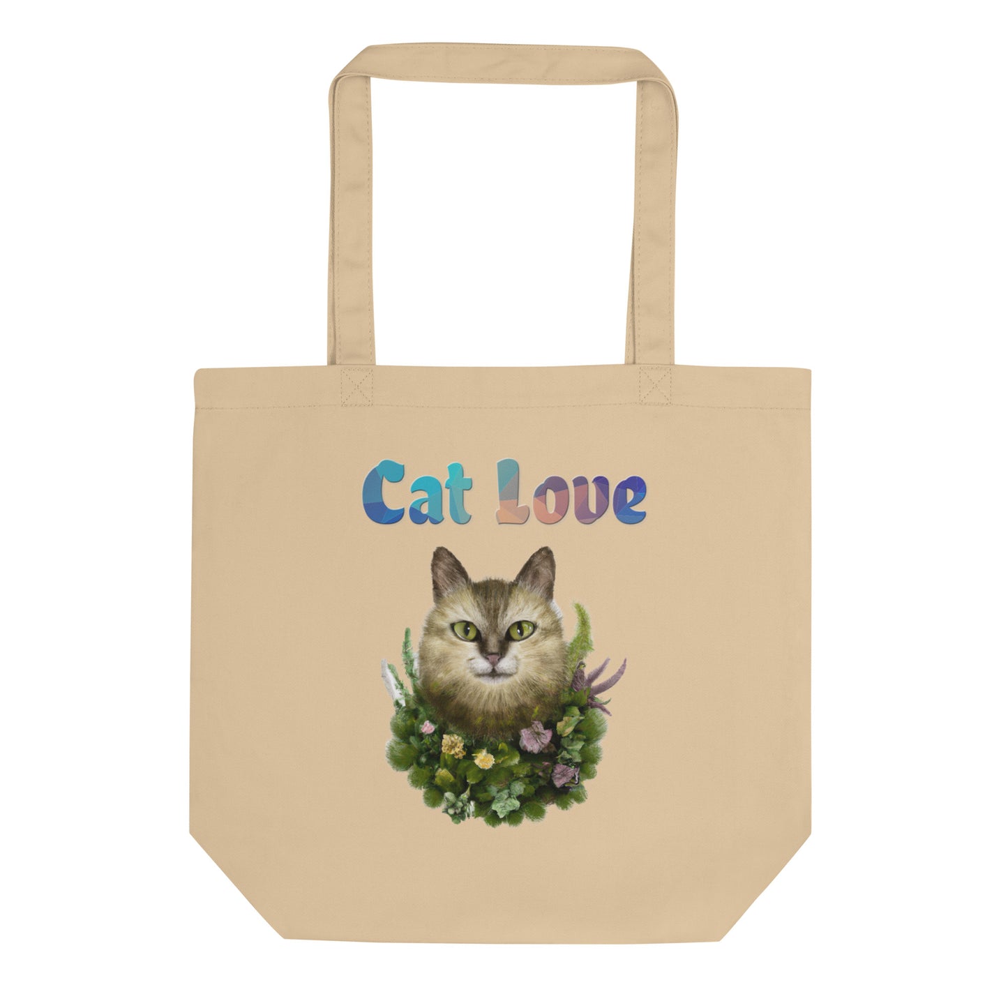 Eco Tote Bag with Cat With Plants And Flowers with text "Cat Love" at $26.97 found at Personalizedpetlovergifts