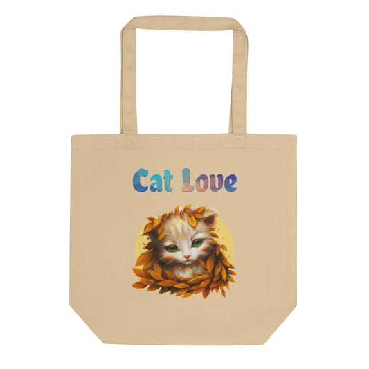 Eco Tote Bag with Cat With Orange Leaves with text "Cat Love" at $26.97 found at Personalizedpetlovergifts