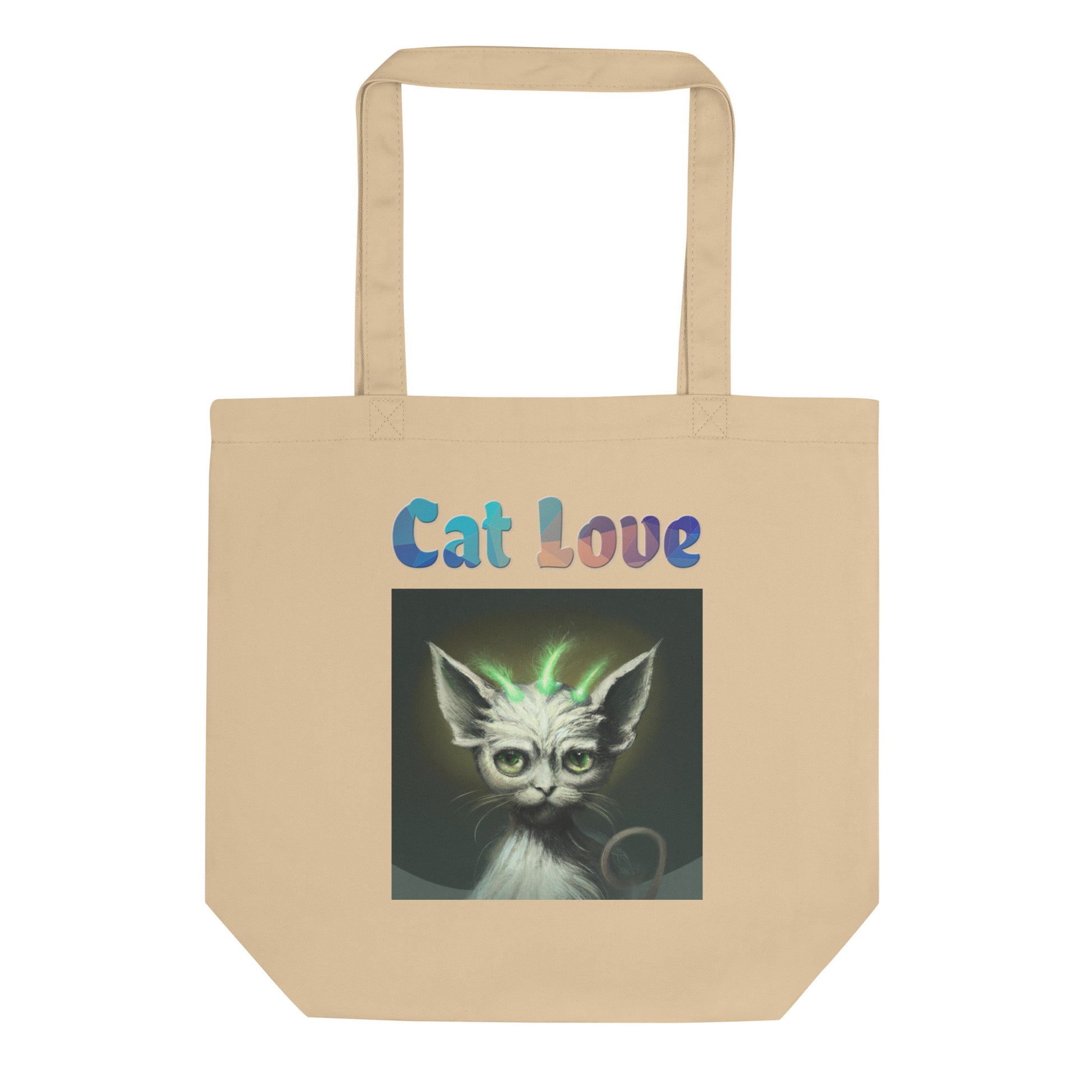 Eco Tote Bag with Cat With Green Alien Spikes with text "Cat Love" at $26.97 found at Personalizedpetlovergifts