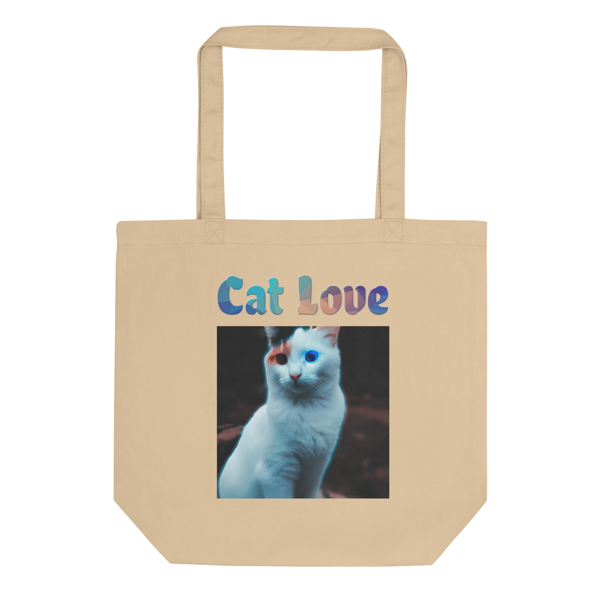 Eco Tote Bag with Cat With Colorful Eyes with text "Cat Love" at $26.97 found at Personalizedpetlovergifts