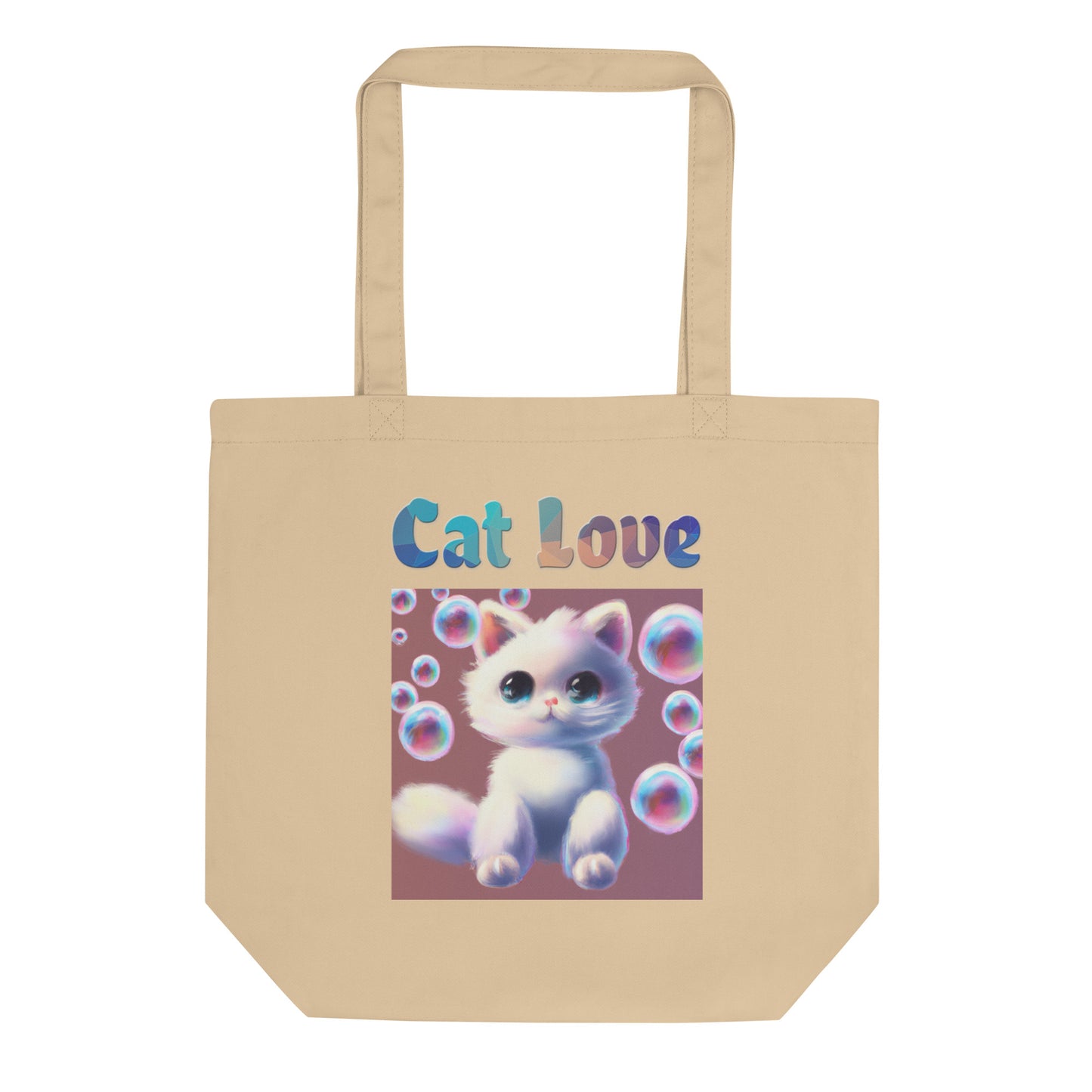 Eco Tote Bag with Cat With Bubbles with text "Cat Love" at $26.97 found at Personalizedpetlovergifts