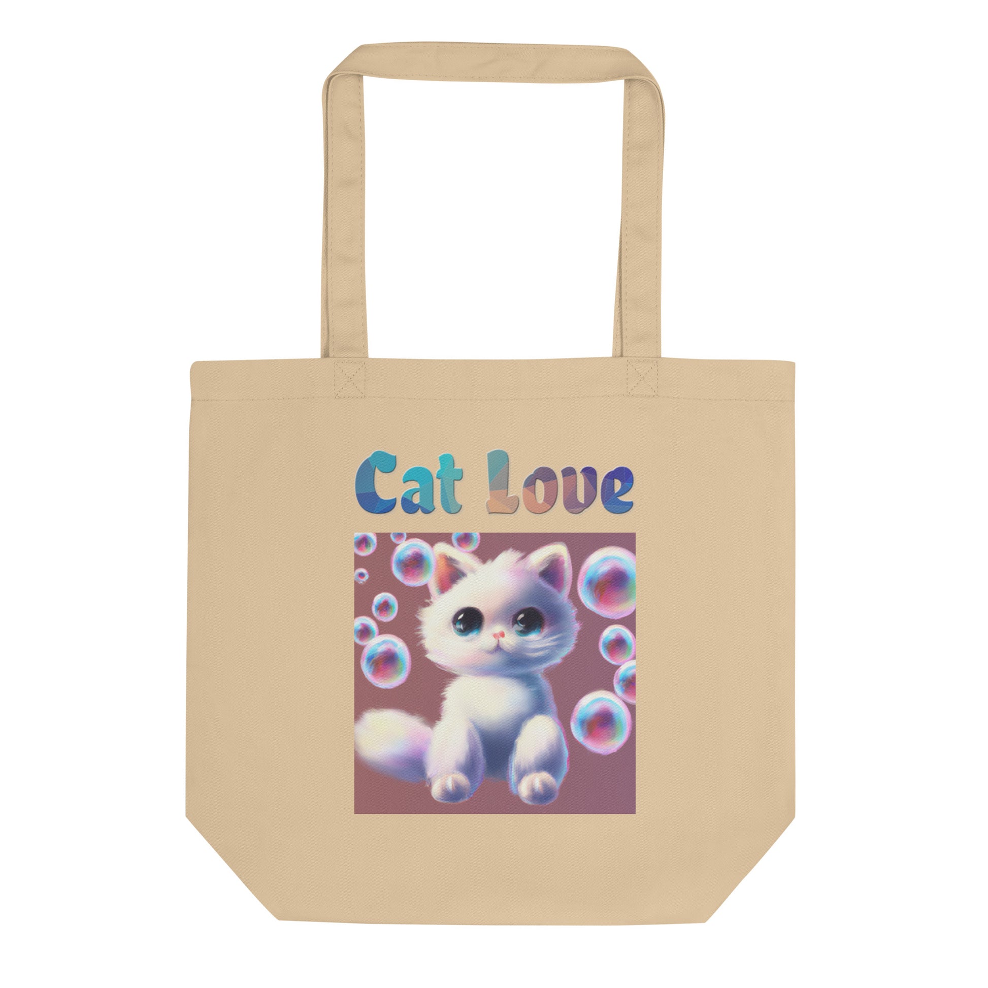 Eco Tote Bag with Cat With Bubbles with text "Cat Love" at $26.97 found at Personalizedpetlovergifts