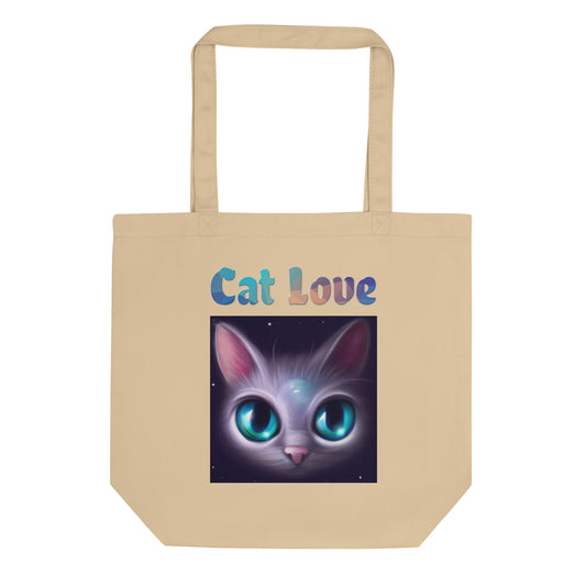 Eco Tote Bag with Cat With Bright Blue Eyes with text "Cat Love" at $26.97 found at Personalizedpetlovergifts