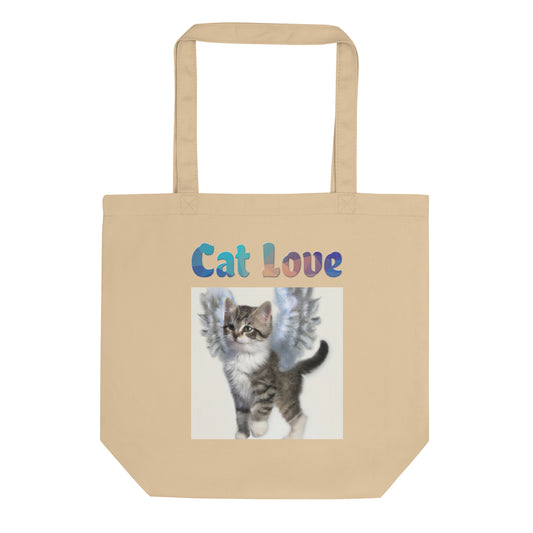 Eco Tote Bag with Cat With Beautiful Angel Wings with text "Cat Love" at $26.97 found at Personalizedpetlovergifts