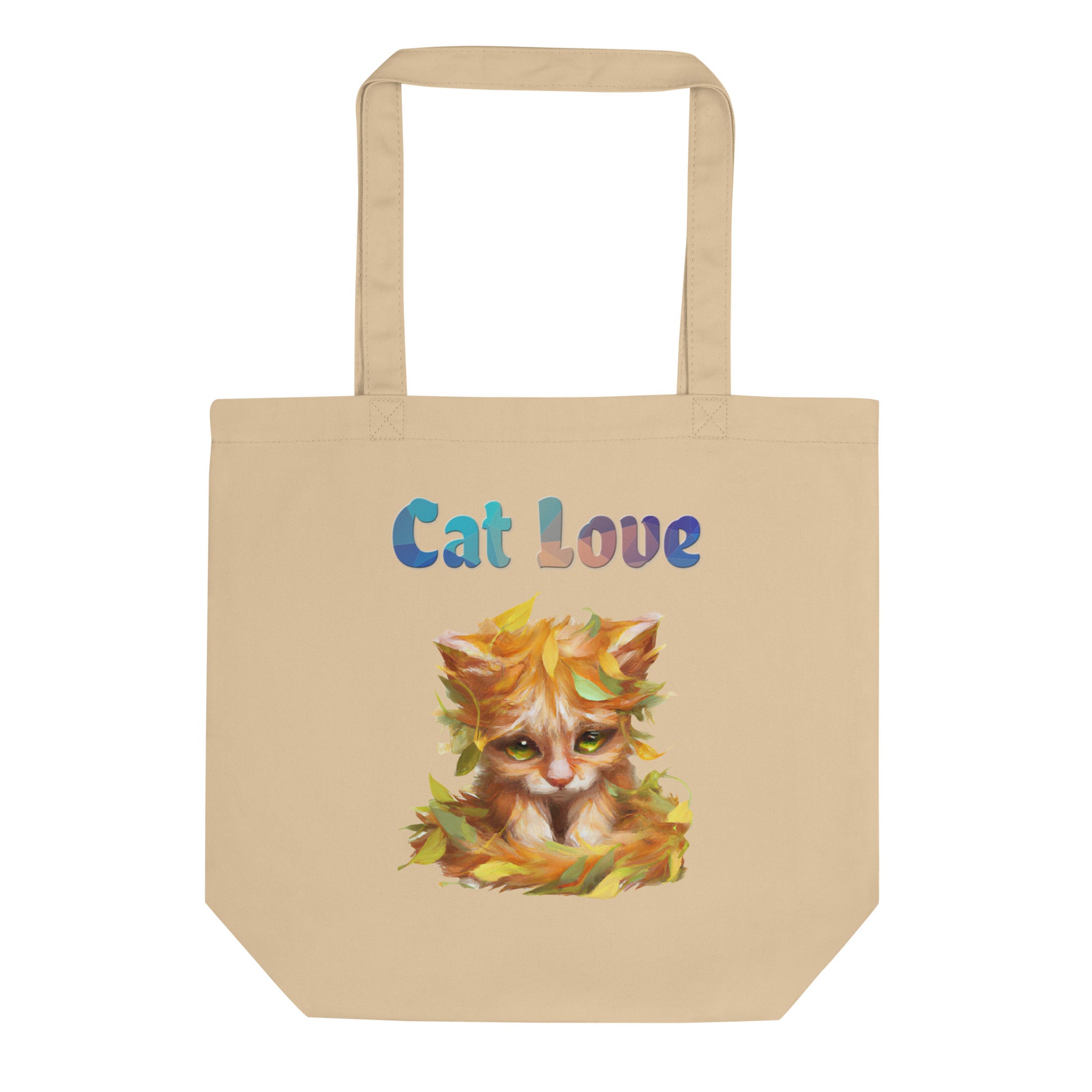 Eco Tote Bag with Cat With Autumn Leaves with text "Cat Love" at $26.97 found at Personalizedpetlovergifts