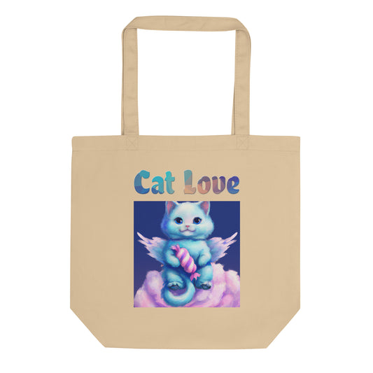 Eco Tote Bag with Cat With Angel Wings In The Clouds with text "Cat Love" at $26.97 found at Personalizedpetlovergifts