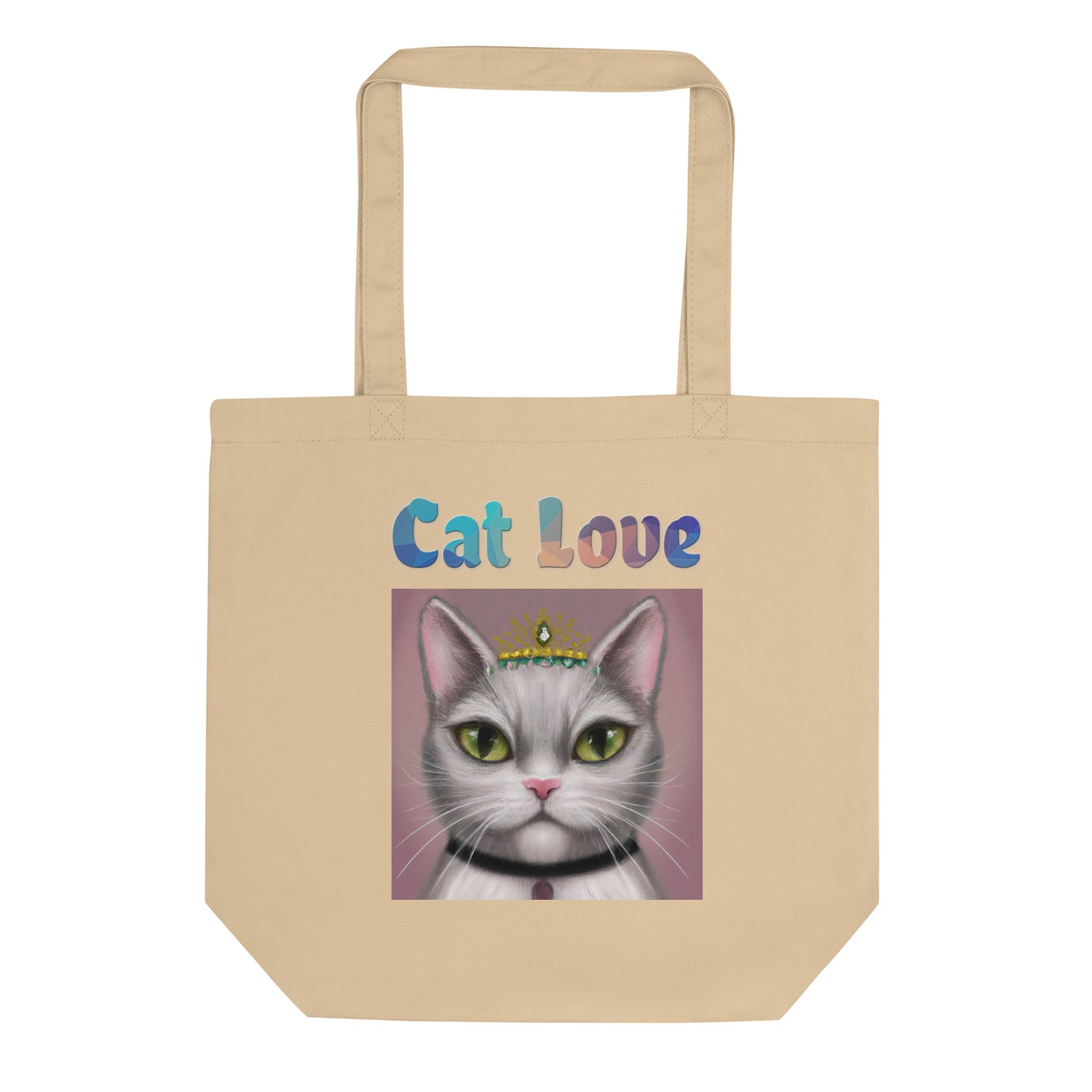 Eco Tote Bag with Cat With a Tiara with text "Cat Love" at $26.97 found at Personalizedpetlovergifts