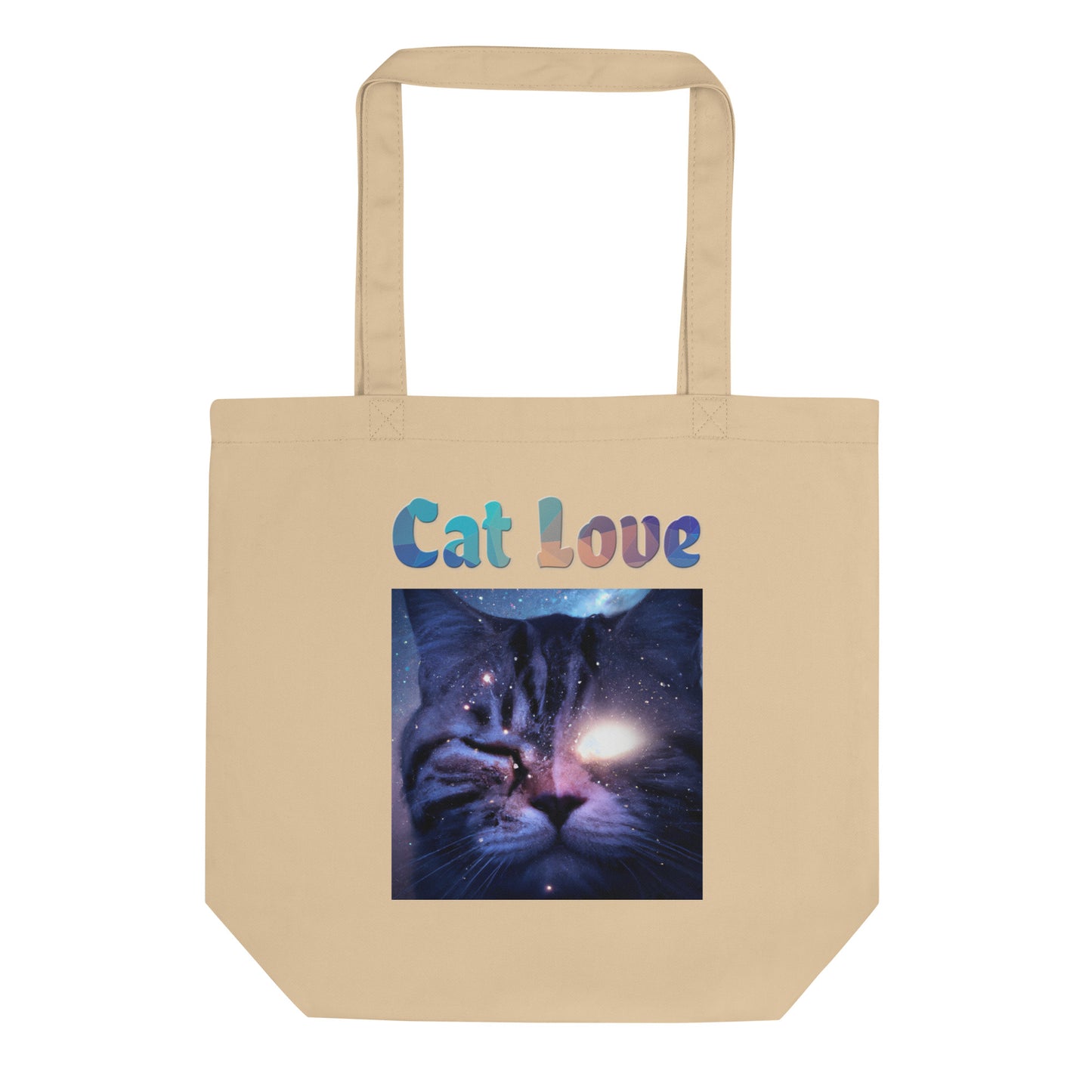 Eco Tote Bag with Cat With a Shiny Eye with text "Cat Love" at $26.97 found at Personalizedpetlovergifts