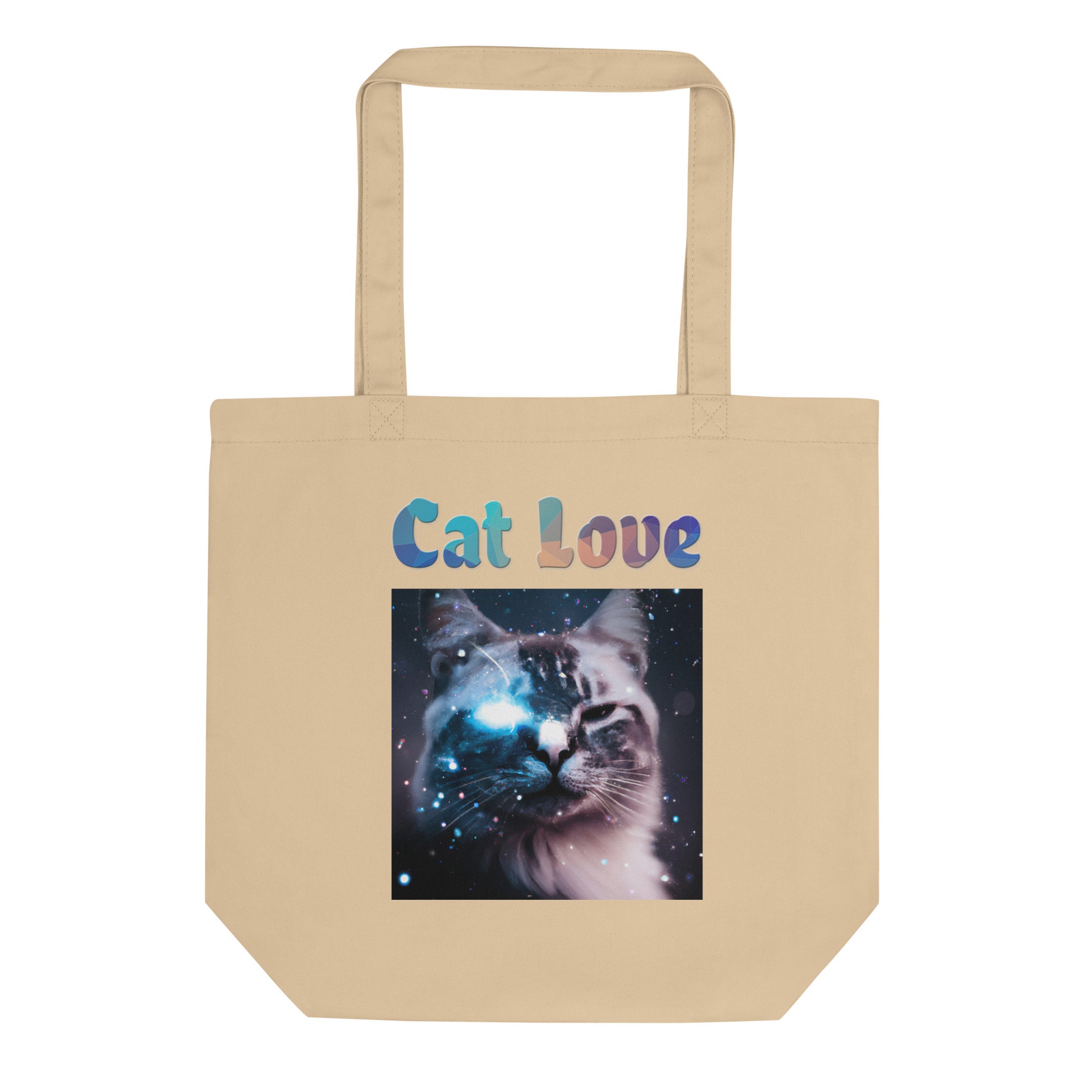 Eco Tote Bag with Cat With A Galaxy Eye with text "Cat Love" at $26.97 found at Personalizedpetlovergifts